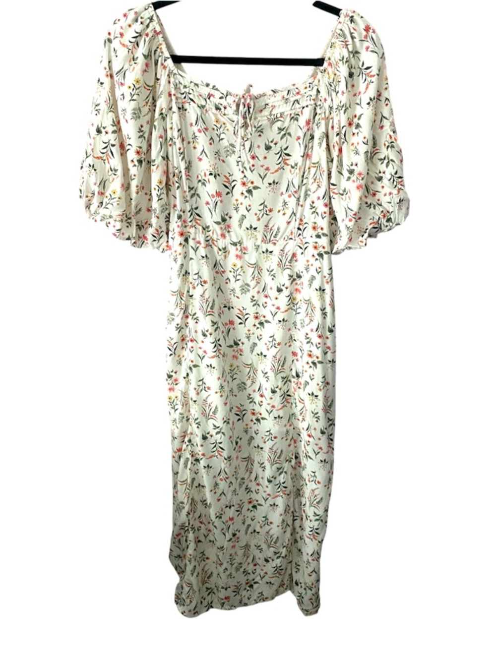 Old Navy Cream Floral Puff Sleeve Maxi Dress Boho Cottagecore Slit Medium